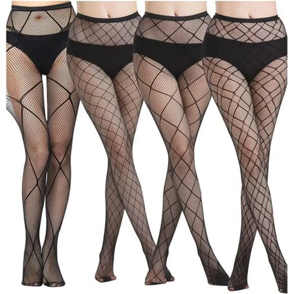 4 Women's Patterned Tights Stockings Pantyhose for Halloween Cosplay Party - Picture 1 of 5